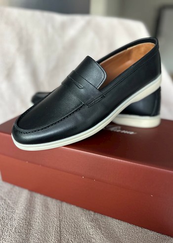 Loro Piana Sik Siyah Deri Loafer