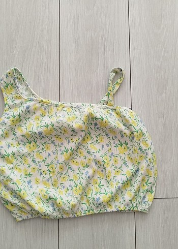 Sarı Çiçekli Askılı Bol Kesim Mini Bluz