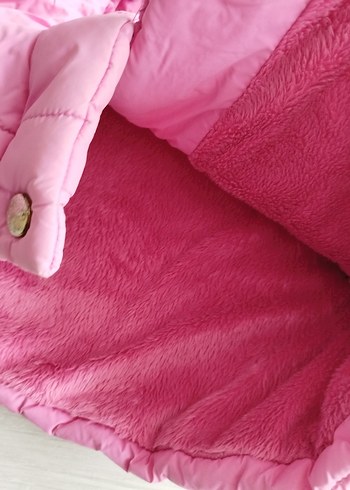 Kürklü Kapüşonlu Pembe Kız Mont - Görsel 6