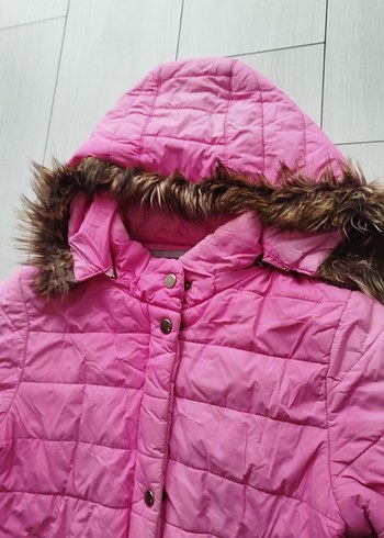 Kürklü Kapüşonlu Pembe Kız Mont - Görsel 3