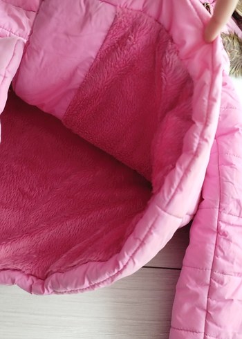 Kürklü Kapüşonlu Pembe Kız Mont - Görsel 5