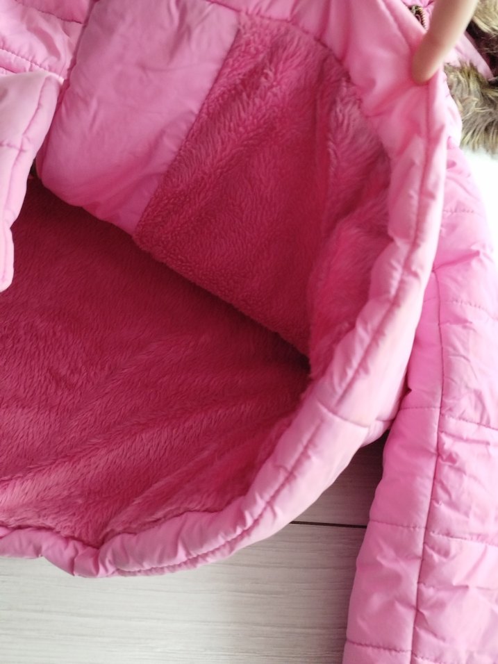 Kürklü Kapüşonlu Pembe Kız Mont - Görsel 5