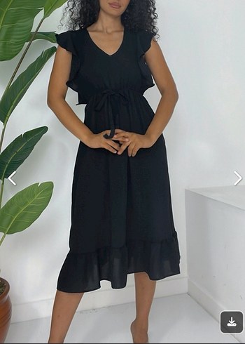 Siyah V Yakalı Fırfırlı Uzun Elbise - Görsel 2