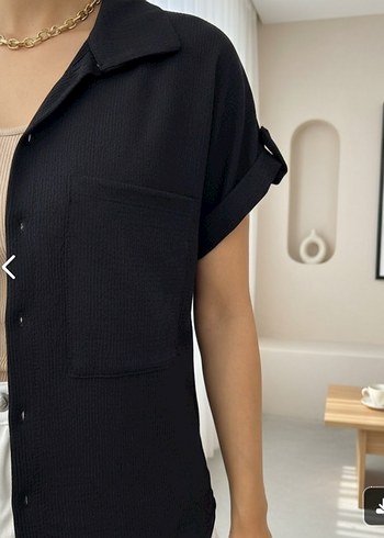 Kadın Siyah Kısa Kollu Düğmeli Gömlek - Görsel 3