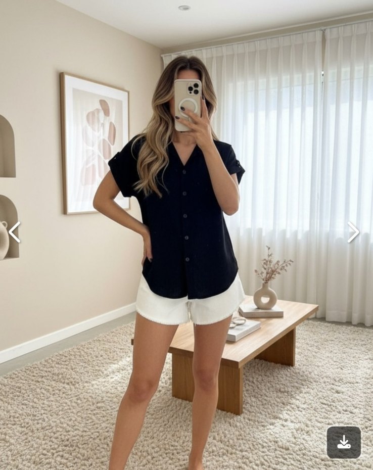 Kadın Siyah Kısa Kollu Düğmeli Gömlek - Görsel 4