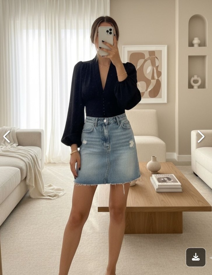 Düğmeli Siyah V Yaka Denim Bluz - Görsel 5