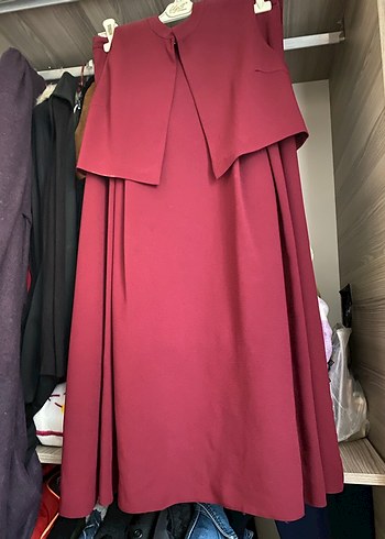 Bordo Uzun Salaş Drapeli Etek ve Yelek - Görsel 2