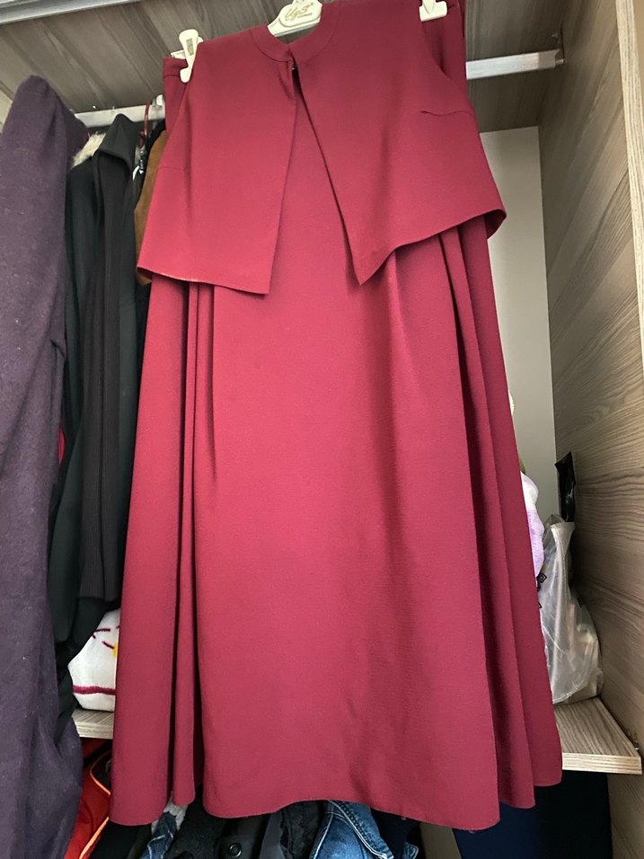 Bordo Uzun Salaş Drapeli Etek ve Yelek - Görsel 2