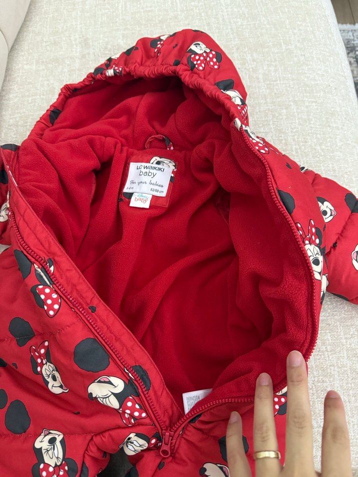 Kapüşonlu Kız Bebek Desenli Kırmızı Tulumu astronot - Görsel 3