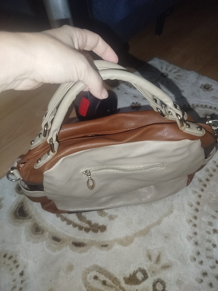 Bej Deri Kadın Çanta Tokalı - Görsel 4