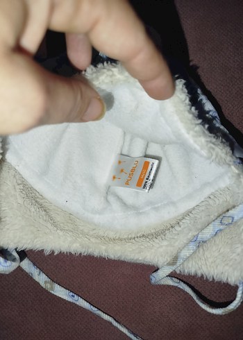 Nakışlı Peluş Detaylı Çocuk Bere mavi Gri - Görsel 2