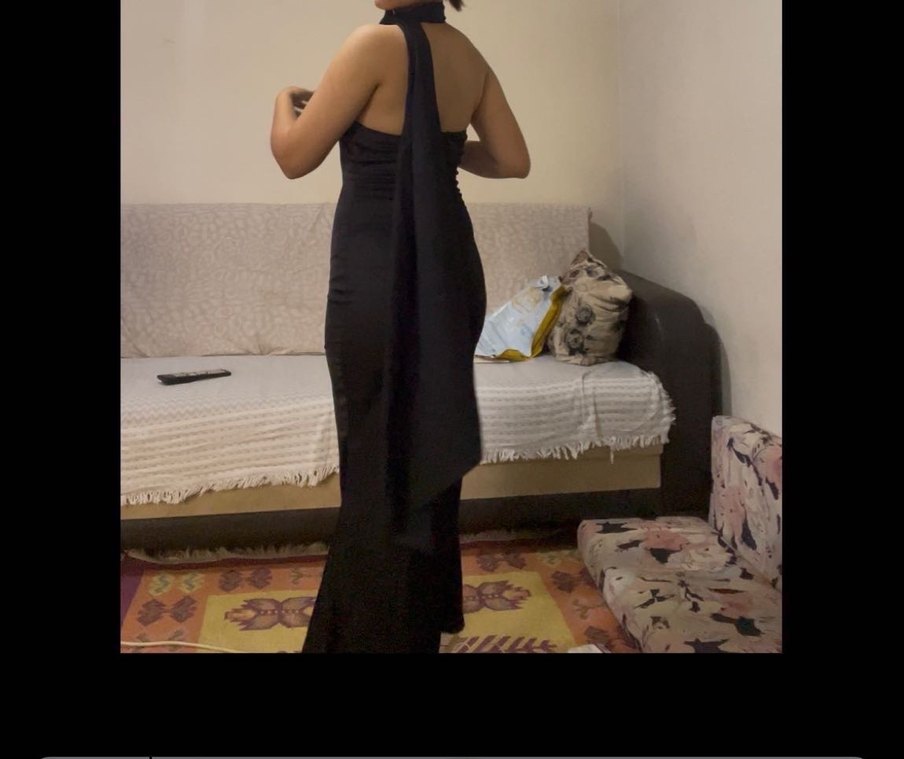 Saten Siyah  Uzun Abiye - Görsel 4