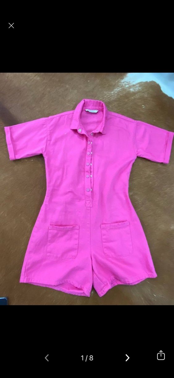 Düğmeli Pembe Keten Mini Tulum - Görsel 2