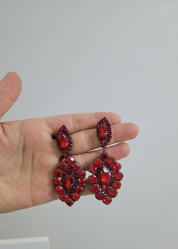 Kırmızı İşlemeli Kına Taç Küpe