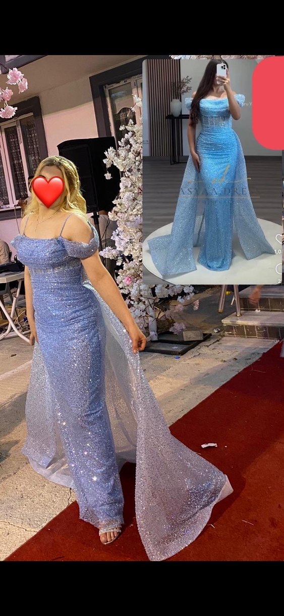 Mavi Parlak Uzun Abiye Elbise - Görsel 2