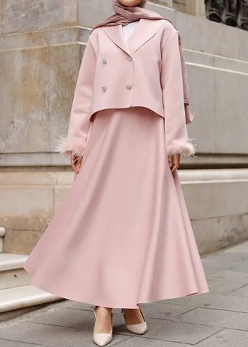 Pembe Tüylü Ceket Etek  Takım - Görsel 3