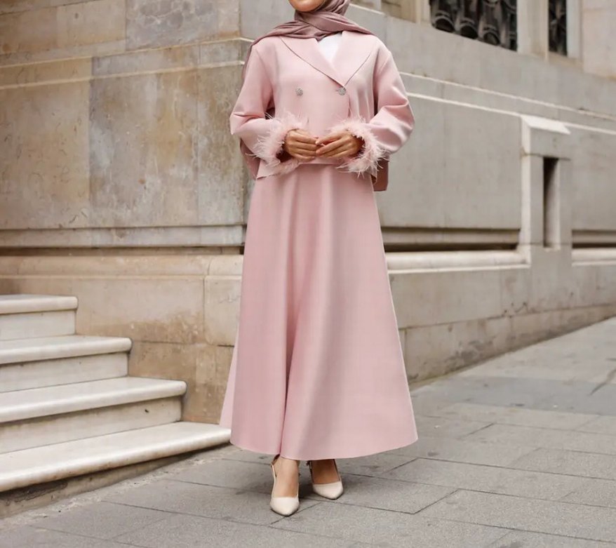 Pembe Tüylü Ceket Etek  Takım - Görsel 2