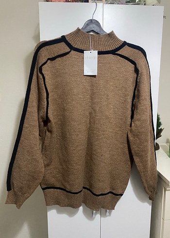 Balıkçı Yaka Kahverengi Örgü Kadın Kazak - Görsel 2