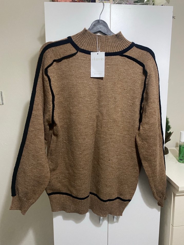 Balıkçı Yaka Kahverengi Örgü Kadın Kazak - Görsel 2