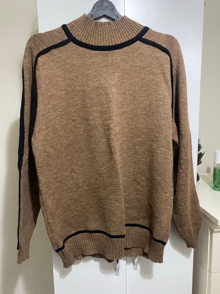 Balıkçı Yaka Kahverengi Örgü Kadın Kazak - Görsel 3