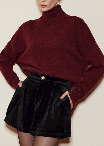 Bordo Balıkçı Yaka Kadın Kazak - Görsel 4