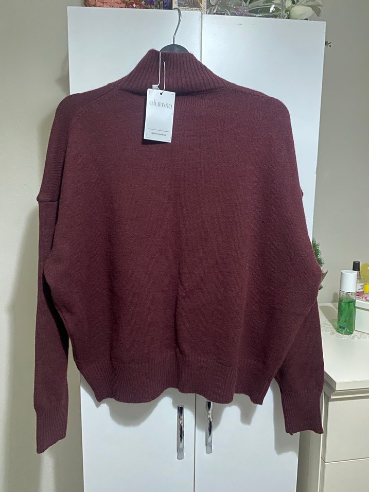 Bordo Balıkçı Yaka Kadın Kazak - Görsel 5