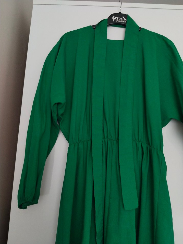 Uzun Yeşil Kadın Elbise - Görsel 4