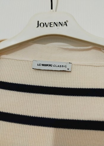 Bej lacivert Çizgili Kadın Hırka - Görsel 4