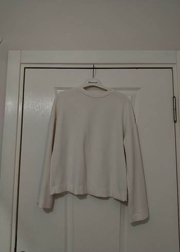 Kadın Beyaz Bisiklet Yaka Sweatshirt - Görsel 2