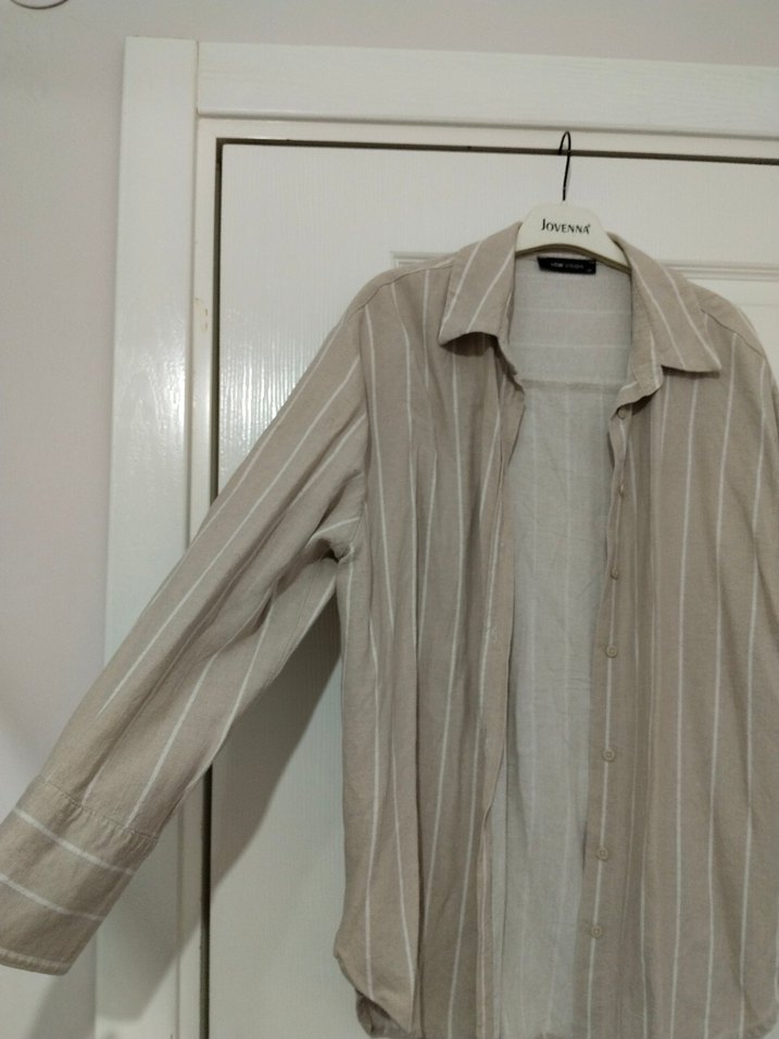 Bej Renkli Kadın Keten Gömlek - Görsel 4