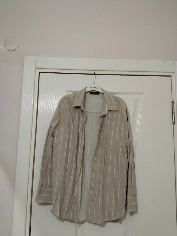 Bej Renkli Kadın Keten Gömlek - Görsel 2