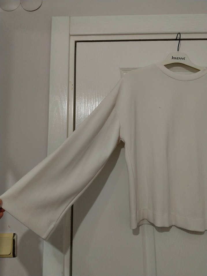 Kadın Beyaz Basic Sweatshirt - Görsel 3