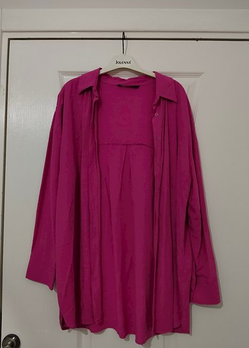 Pembe Keten Salaş Uzun Kollu Gömlek - Görsel 2