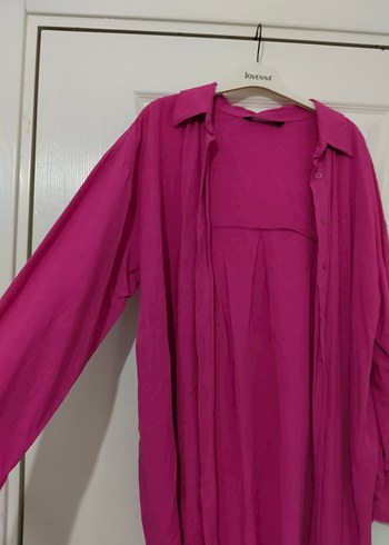 Pembe Keten Salaş Uzun Kollu Gömlek - Görsel 3