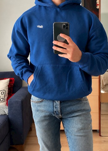 Pull and Bear Saks Mavisi Kapusonlu Sweatshirt