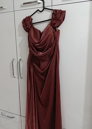 Bordo Drapeli Uzun Abiye Elbise - Görsel 2