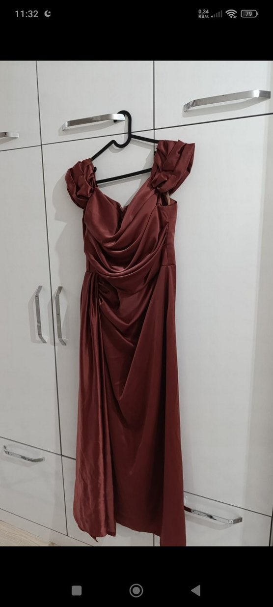 Bordo Drapeli Uzun Abiye Elbise - Görsel 2