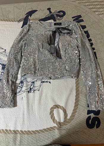 Gri Payetli Mini Kadın Bluz