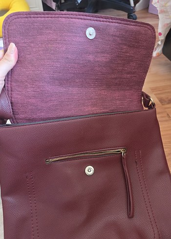 Diğer Bordo Deri Kadın Çanta Fermuarlı
