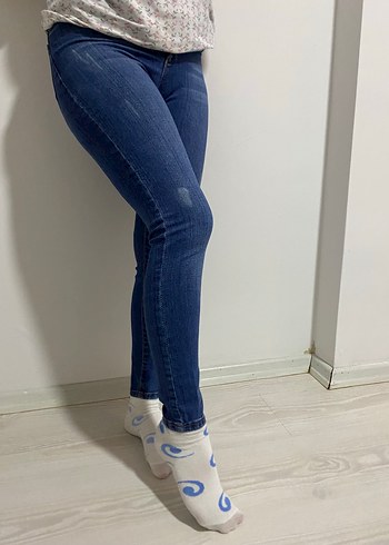 Diğer Koyu Mavi İnce Kesim Denim Jean