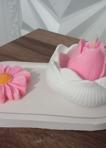 Diğer Pembe Çiçekli Dekoratif Mum Seti
