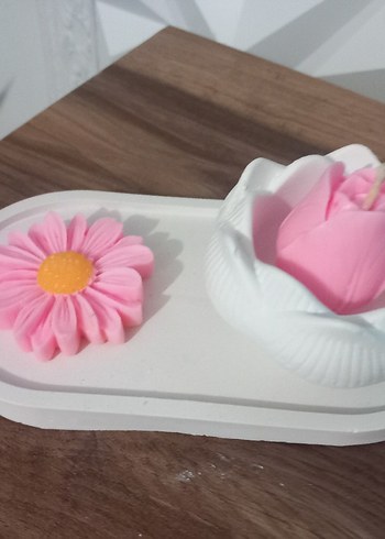 Pembe Çiçekli Dekoratif Mum Seti