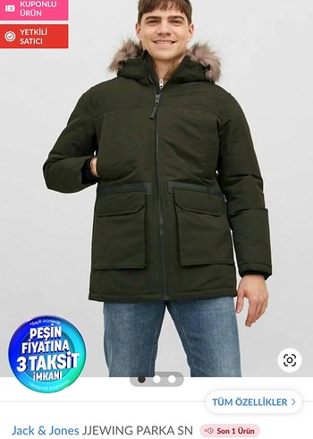 Jack Wolfskin Haki Yesil Kapusonlu Sisme Mont