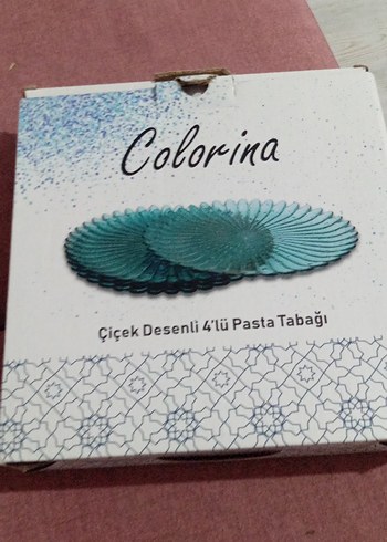 Diğer Colorina Çiçek Desenli 4'lü Turkuaz Pasta Tabağı
