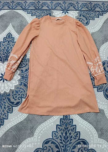LC Waikiki Lc Waiki S Beden Pudra Pembe Desenli Uzun Kollu Tunik