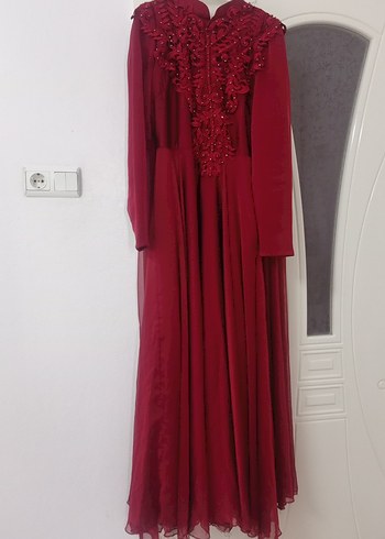 Bordo Uzun Abiye Elbise ve şalı ile - Görsel 6