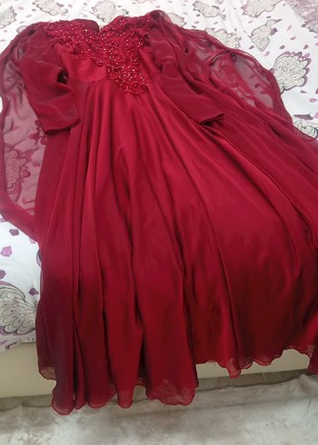 Bordo Uzun Abiye Elbise ve şalı ile - Görsel 2