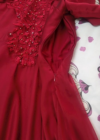 Bordo Uzun Abiye Elbise ve şalı ile - Görsel 5