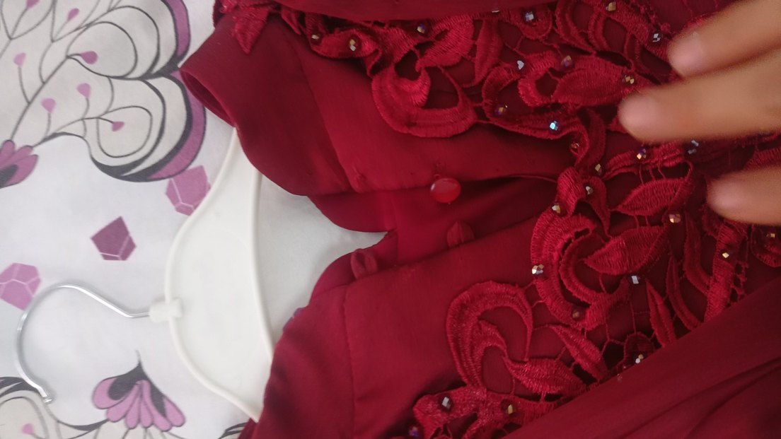 Bordo Uzun Abiye Elbise ve şalı ile - Görsel 4