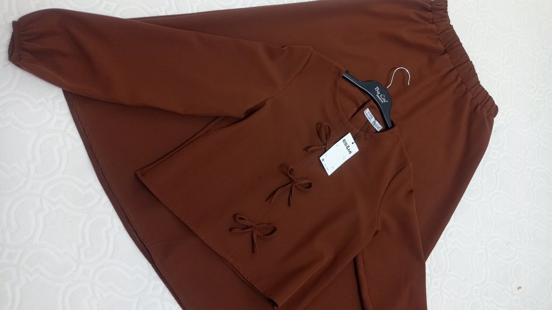 Kadın Uzun Kahverengi Basic Elbise - Görsel 4